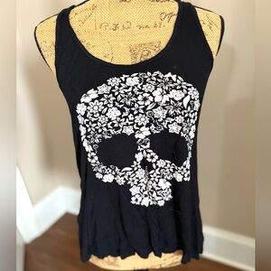 Floral Skull Black Tank Top